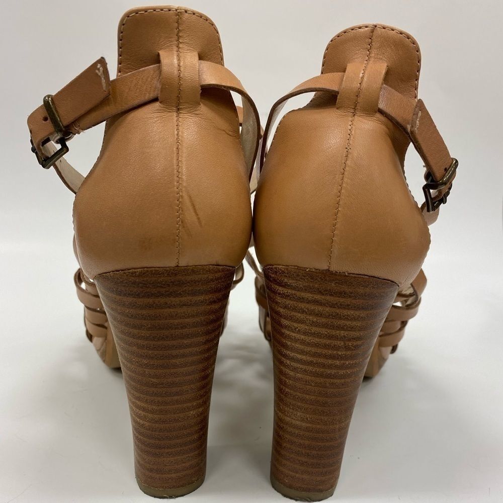 Seychelles Tan Leather Woven Stack Heel Sandals‎ - Picture 5 of 6